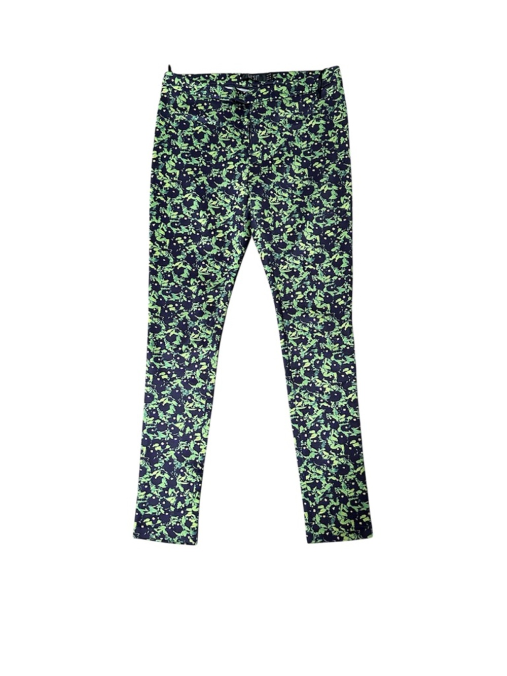 Women's Navy and Lime Green Floral Skinny Pants
